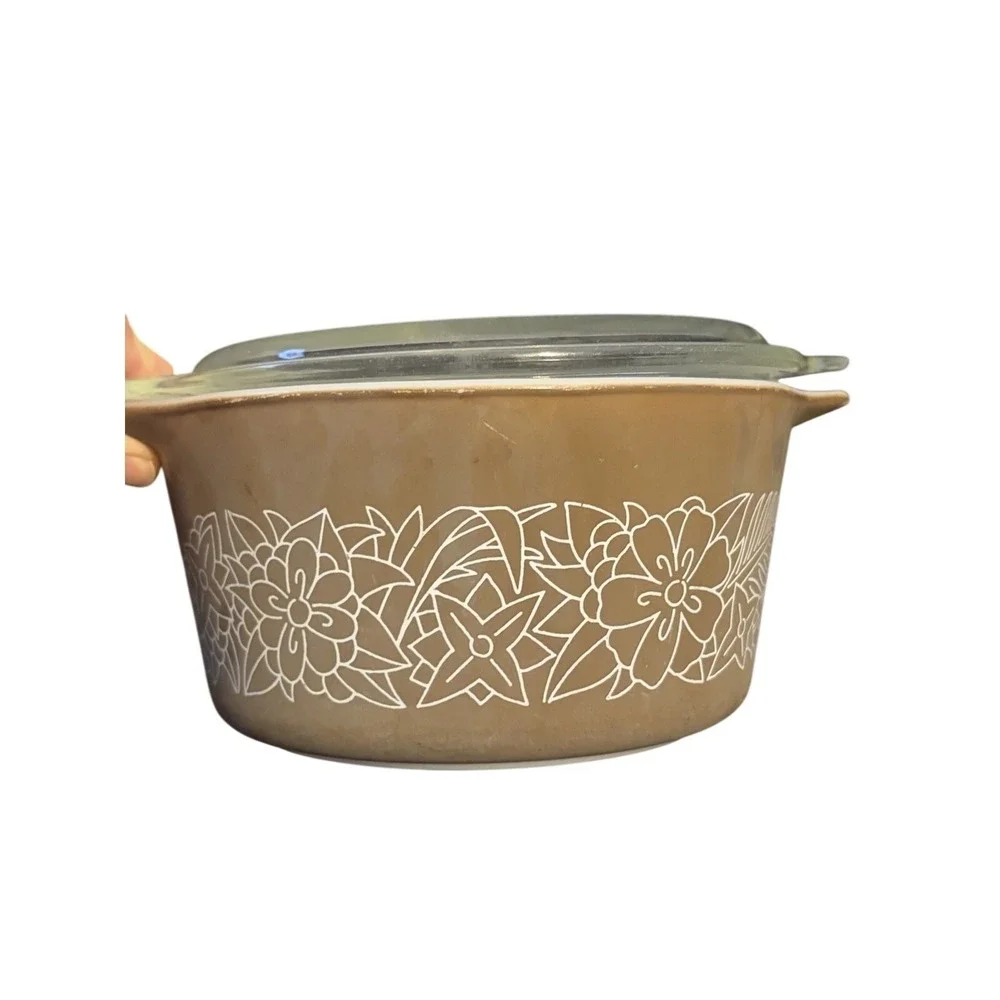 Pyrex Casserole Dish Unisex 1.5qt Brown Woodland Floral Pattern with‎ Lid 474-B